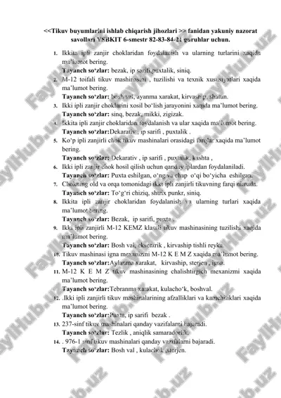 tikuv buyumlarini ishlab chiqarish jihozlari — DOC