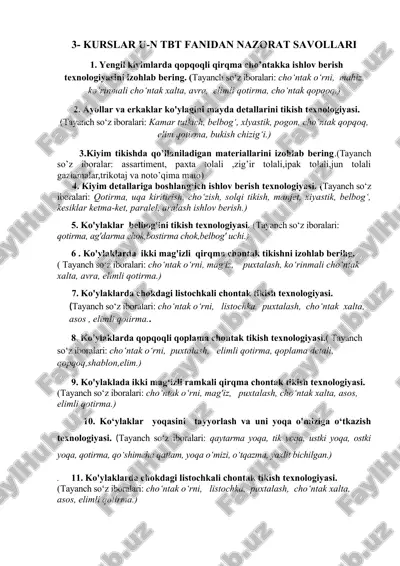 kurslar u-n tbt fanidan nazorat savollari — DOC