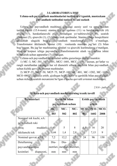 uchma-uch payvandlash mashinalari — DOC