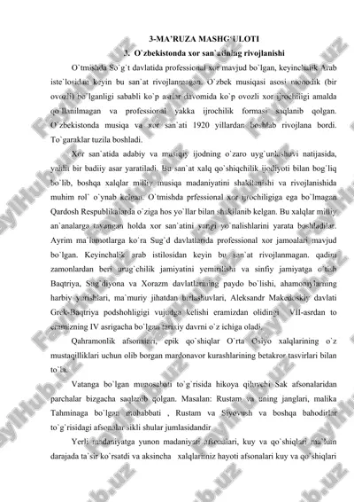 o`zbekistonda xor san'atining rivojlanishi — DOC