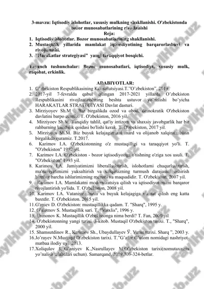iqtisodiy islohotlar va bozor munosabatlarining rivojlanishi — DOC