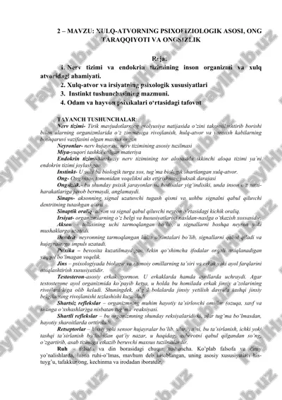 xulq-atvorning psixofiziologik asosı — DOC