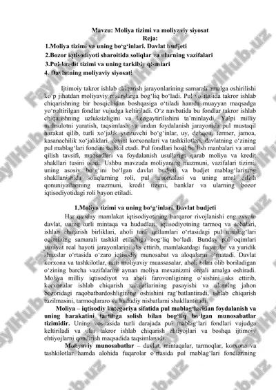 moliya tizimi va moliyaviy siyosat — DOC