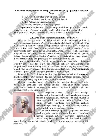 feodal jamiyati va uning yemirilish davridagi iqtisodiy ta’limotlar — DOC