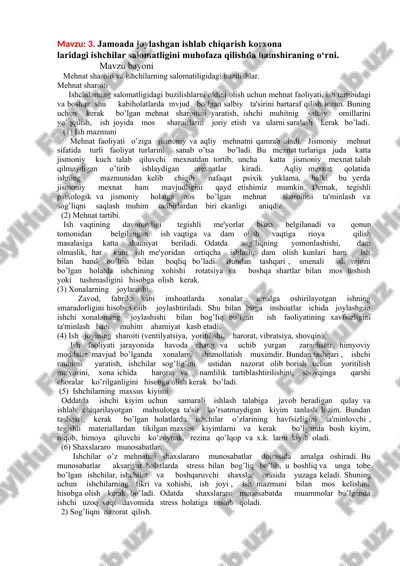 ishlab chiqarish korxonalaridagi ishchilar salomatligi — DOC