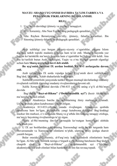 sharq uyg‘onish davridagi pedagogika fikrlar — DOC