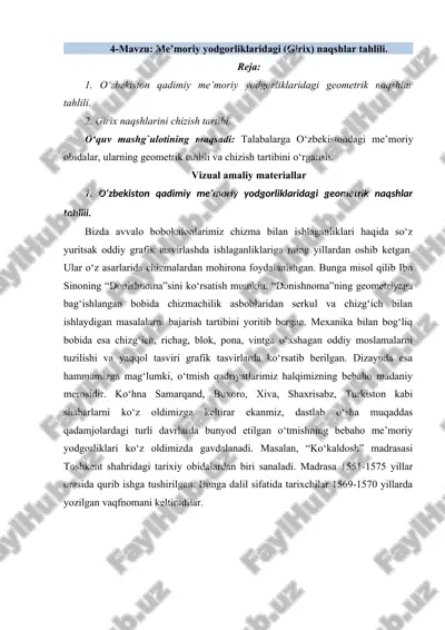 me’moriy yodgorliklaridagi (girix) naqshlar tahlili — DOC