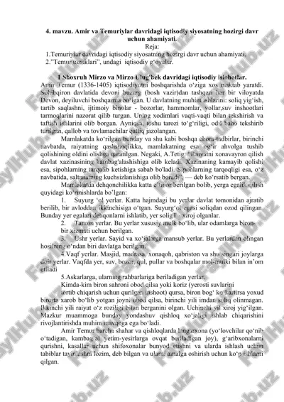 amir va temuriylar davridagi iqtisodiy siyosatning hozirgi davr uchun ahamiyati — DOC