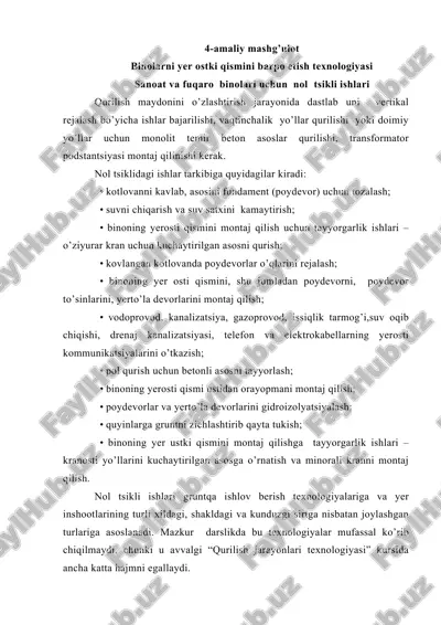 binolarni yer ostki qismini barpo etish texnologiyasi — DOC
