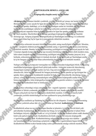kriptografik himoya asoslari — DOC