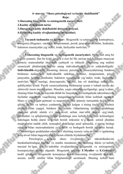 shaxs psixologiyasi va kasbiy shakllanish — DOC
