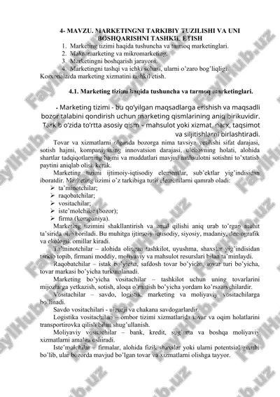 marketingni tarkibiy tuzilishi va uni boshqarishni tashkil etish — DOC