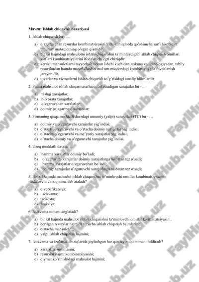 ishlab chiqarish nazariyasi — DOC