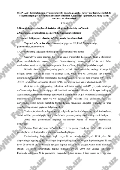 geometriyaning vujudga kelishi haqida qisqacha tarixiy ma'lumot — DOC