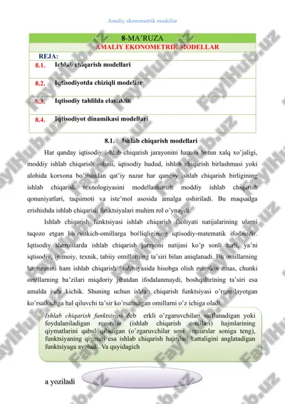 amaliy ekonometrik modellar — DOC