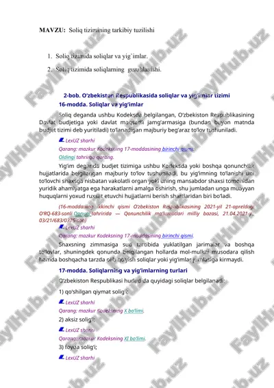 soliq tizimining tarkibiy tuzilishi — DOC