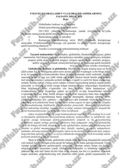 globallashuv va global muammolarning falsafiy jihatlari — DOC