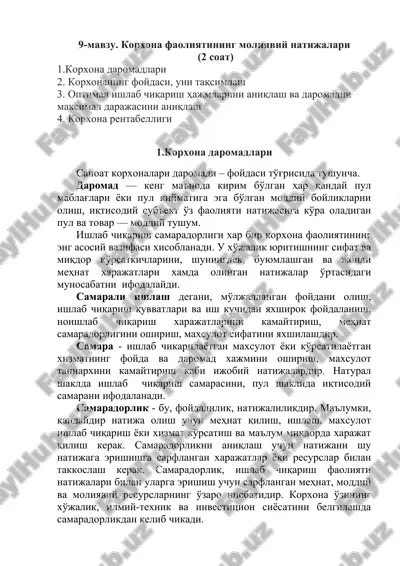 korxona faoliyatining moliyaviy natijalari — DOC