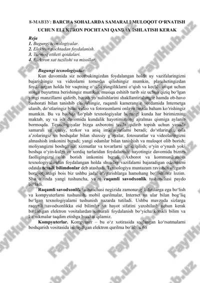 barcha sohalarida samarali muloqot o'rnatish uchun elektron pochtani qanday ishlatis kerak — DOC