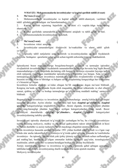 mehmonxonalarda investitsiyalar va kapital qurilish tahlili — DOC