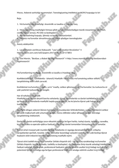 maxfiylik va axborot xavfsizligi muammolari — DOC