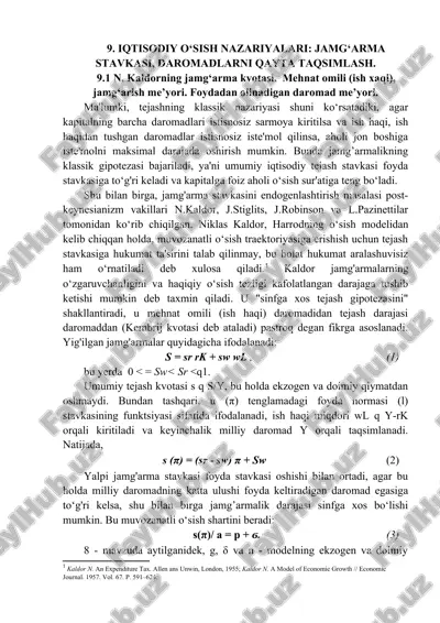 iqtisodiy o‘sish nazariyalari: jamg‘arma stavkasi, daromadlarni qayta taqsimlash — DOC