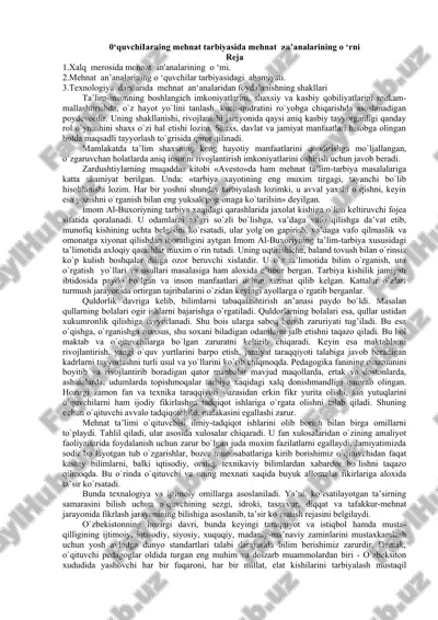 mehnat tarbiyasi an'analarining o‘rni — DOC