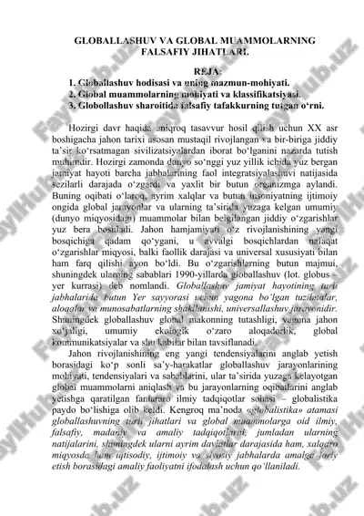 globallashuv va global muammolarning falsafiy jihatlari — DOC