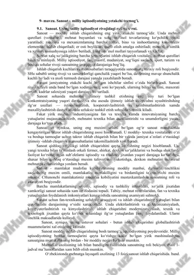 sanoat – milliy iqtisodiyotning yetakchi tarmog’i — DOC