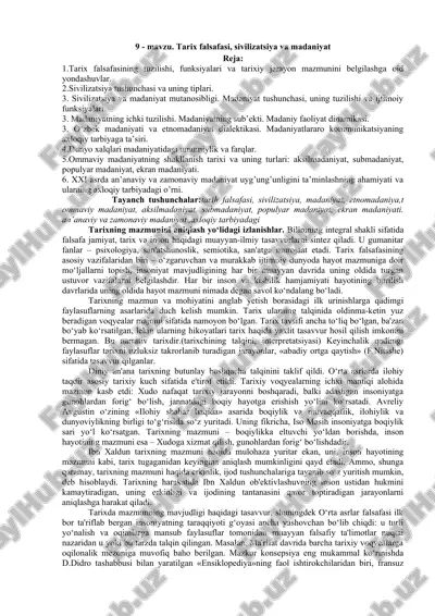 tarix falsafasi, sivilizatsiya va madaniyat — DOC