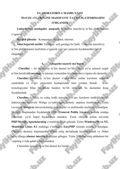 claroline masofaviy ta’lim platformasi — DOC