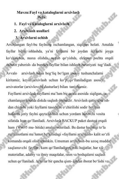 fayl va kataloglarni arxivlash — DOC
