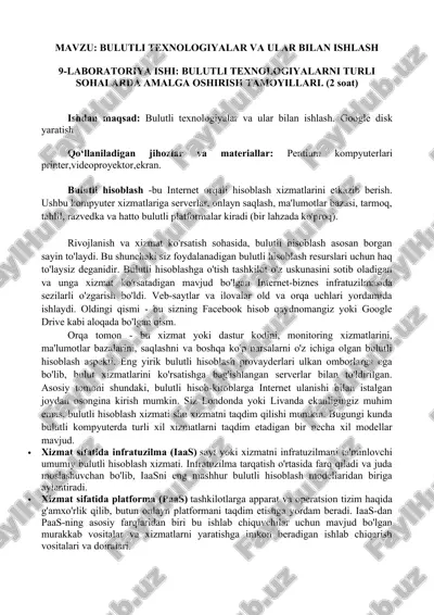 laboratoriya ishi: bulutli texnologiyalarni turli sohalarda amalga oshirish tamoyillari — DOC