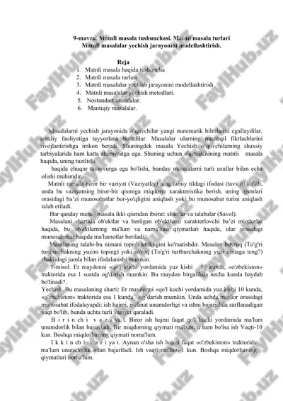 matnli masalalar yechish jarayonini modellashtirish — DOC