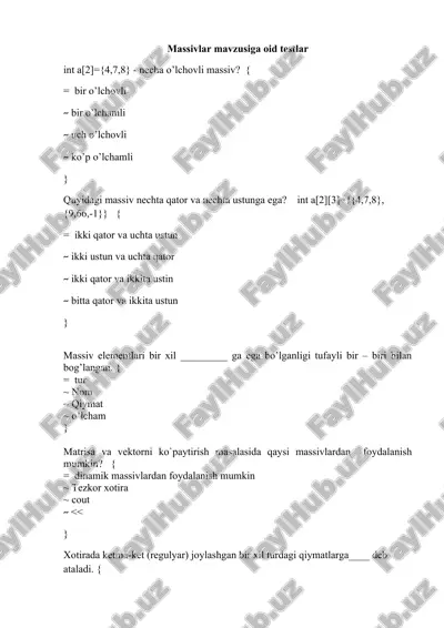 massivlar mavzusiga oid testlar — DOC