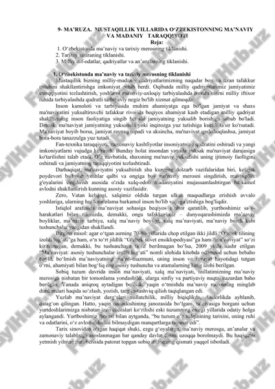 o‘zbekistonda ma’naviy va tarixiy merosning tiklanishi — DOC