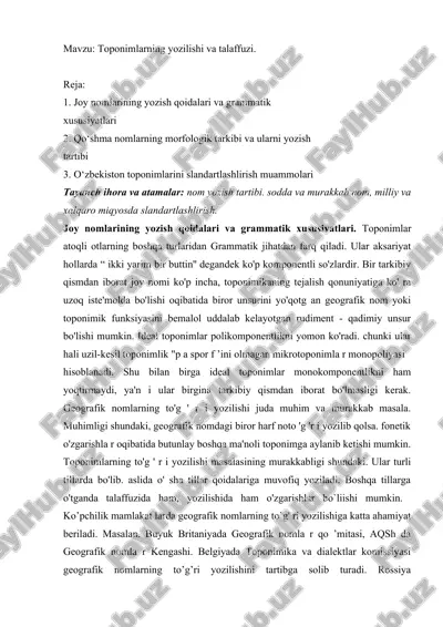 toponimlarning yozilishi va talaffuzi — DOC