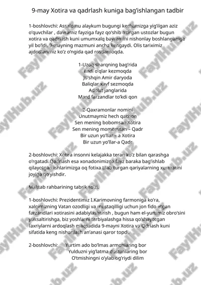 xotira va qadrlash kuniga bag’ishlangan tadbir — DOC
