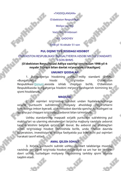 pul oqimi to‘g‘risidagi hisobot — DOC