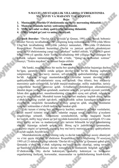 mustaqillik yillarida o’zbekistonda ma’naviy va madaniy taraqqiyot — DOC