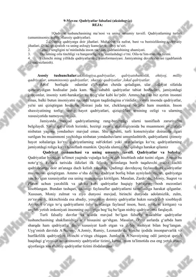 qadriyatlar falsafasi (aksiologiya) — DOC