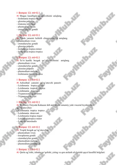 parazitlar haqida test savollari — DOC
