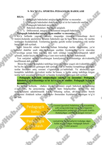ma’ruza. sportda pedagogik baholash — DOC
