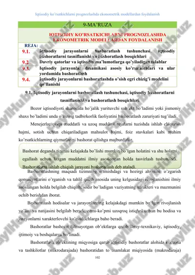 iqtisodiy ko’rsatkichlarni prognozlashda ekonometrik modellardan foydalanish — DOC