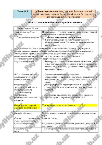 model texnologii obucheniya na uchebnom zanyatii — DOC