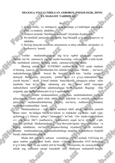 yoshlar uchun mediamahsulotlar va ularning tahlili — DOC