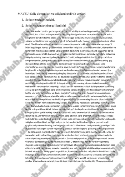 soliq elementlari va soliqlarni undirish usullari — DOC