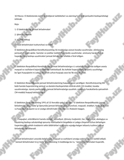oʻzbekistonda nodavlat notijorat tashkilotlari va ularning fuqarolik jamiyatini boshqarishdagi ishtiroki. — DOC