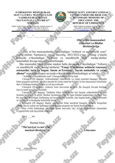 "axborot va murabbiylik soati" — DOC