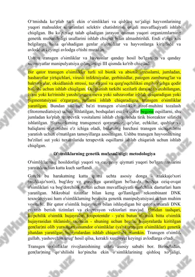 transgen o'simliklar va hayvonlar — DOC